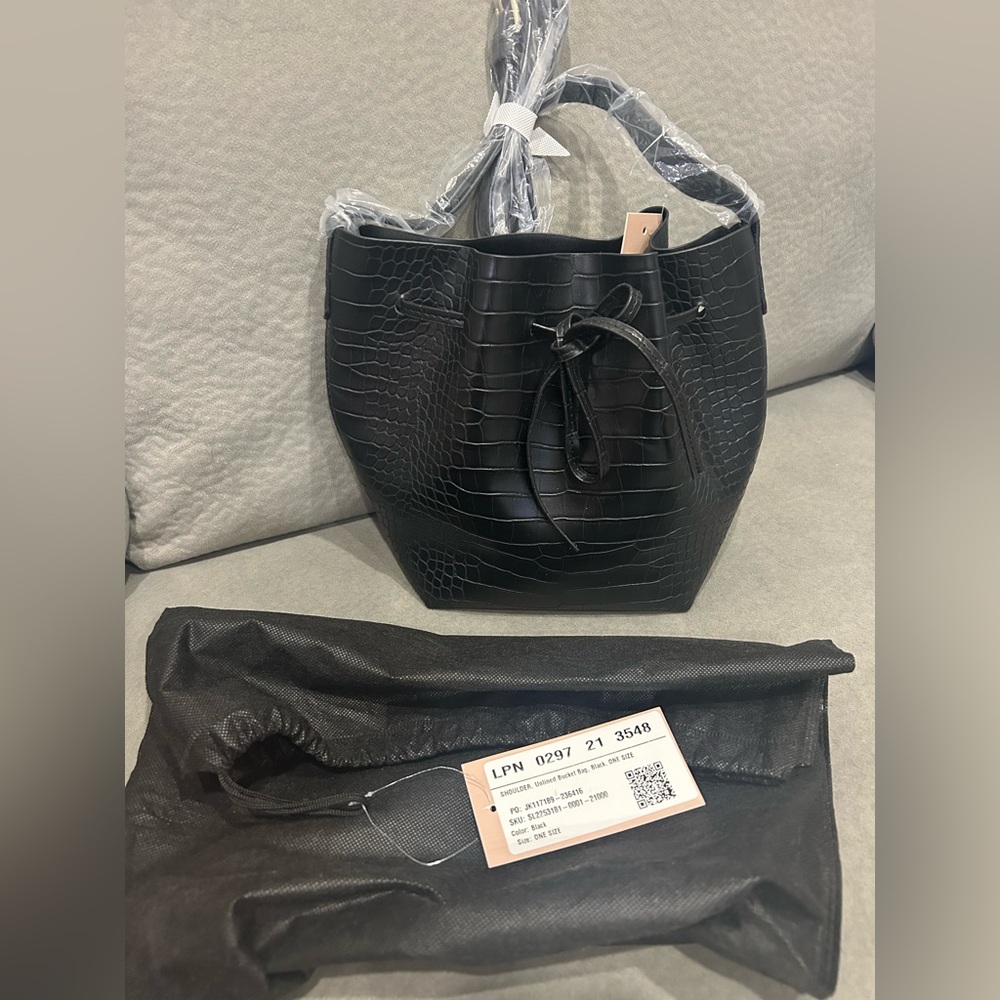 Shoulder unlined bucket bag faux croc black
